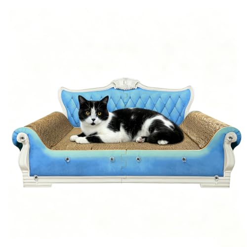 Luxury Cardboard Cat Scratcher Sofa Bed, Couch Shaped Scratching Board, Scratch Lounge with Catnip Toy, Cat Scratcher for Indoor Cats Large Blue 25.4"x12" - color: Blue Sofa