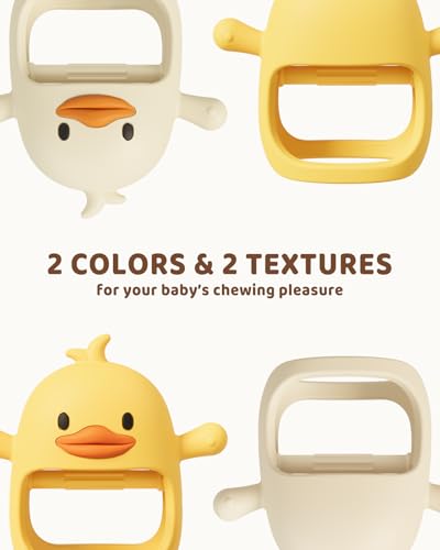 ChooKaChoo 2 Pack Baby Teething Toy for Over 3 Months, Food Grade Silicone Teething Mitten, Anti Dropping Wrist Hand Teethers Baby Chew Toys for Sucking Needs, BPA Free (Duckie) - color: Duckie