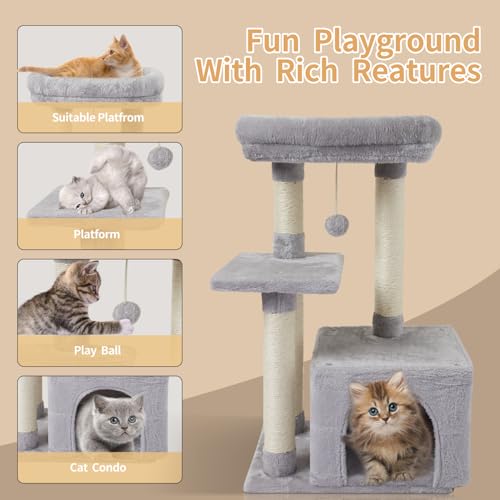Cute Cat Tree Kitten Cat Tower Condo Cat Furniture Sisal Scratching Posts G - color: Grey