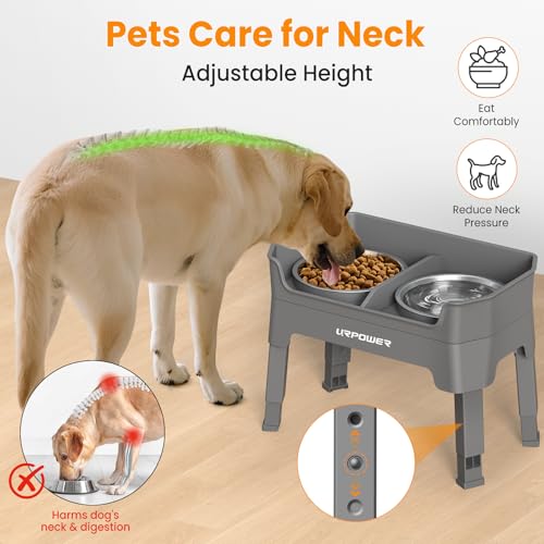 URPOWER Elevated Dog Bowls, 3-in-1 Double Deck Raised Dog Bowl Stand - color: Grey, size: Large