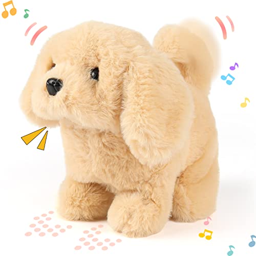 Hopearl Walking Dog Golden Retriever Interactive Electronic Pet Plush Toy Puppy Woof and Moving Animated Nodding Head Gifts for Toddlers Birthday, Brown, 7'' - style: Dog-Brown