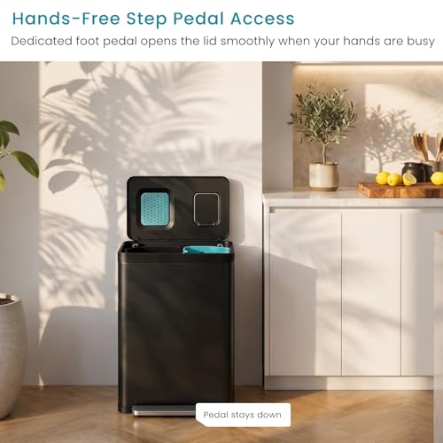 Home Zone Living 19 Gallon Kitchen Trash Can with Dual Compartments - color: Black, size: 19 Gallon