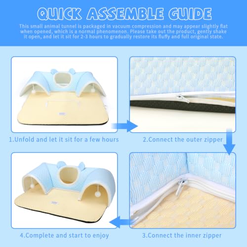 YUEPET 3-Way Bunny Tunnel Bed, Rabbit Play Tunnel for Medium Small Bunnies - color: Blue