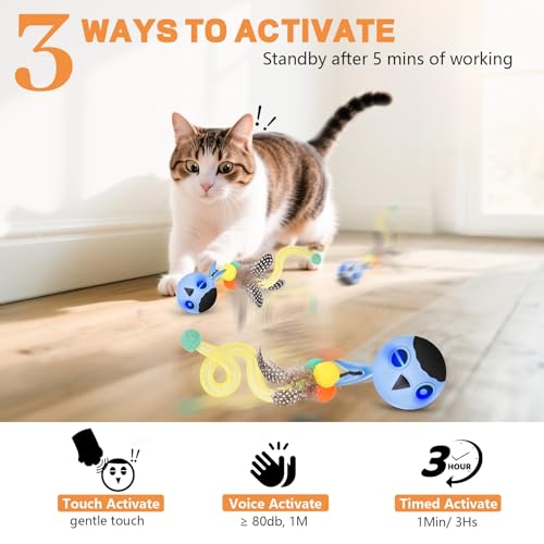 Cat Ball Toy, Upgraded Smart Motion Sensor Moving Ball with 3 Speed Modes & 4 Sounds, Interactive Toy for Indoor Cats, Motion Activated, Chirping Light, 2 Feather Tails(Blue) - color: Blue
