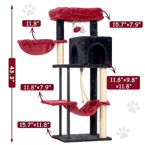 Gitelsnour Cat Tree, 43.3'' Cat Tower with Hammock for KittensGCT004SBR - color: Black and red, size: 43.3 inches