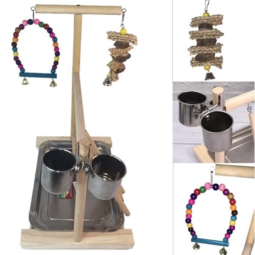 Hamiledyi Parrot Playground Bird Play Stand Play Gym with Feeder Cups,Swings, Ladder and Tray, Wood Parakeet Playground Outside Cage for Cockatiel Lovebird Budgie