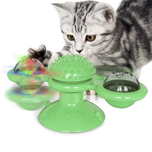 GBSYU Interactive Windmill Cat Toys with LED Light Ball Suction Cup Catnip Cat Chew Exercise Toy for Indoor Cats - color: Green