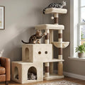 Hey-brother Cat Tree Tower with Steped Climbing Condos, Platforms, MPJ061MJ - color: Beige and Brown