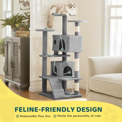 DUMOS 54 Inch Cat Tree Tower with Scratching Posts, Indoor Use - color: Light Grey, size: 54 Inch