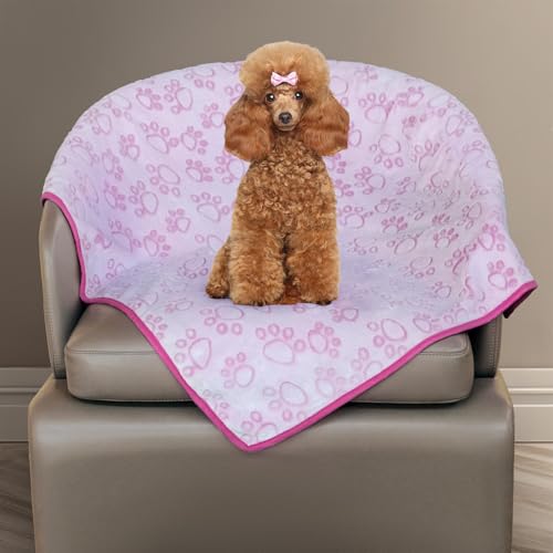 Stuffed Premium Soft Dog Blanket, with Flannel Pink Cute Paw Print, Cat Blanket Puppy Supplies Dog Products Stuff Essentials(Pink 32x40 inches) - color: Pink, size: M(32x40")