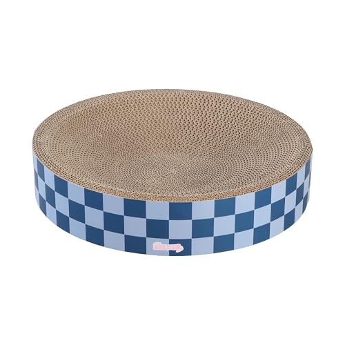 CSR1010B Nelson 20.13" Modern Cardboard Round Bowl Cat Scratcher with Catnip, Blueberry - color: Navy/Blue