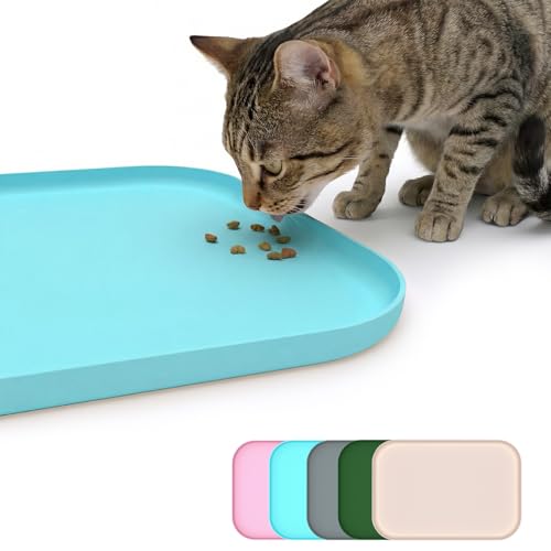 BLESWIN Non-Slip Silicone Dog Food Mat for Food and Water, 18" x 12" Raised Edge Pet Feeding Mat - Waterproof Dog Bowl Mat Easy Clean for Floor Protector,Blue - color: Blue, size: 45 x 30 cm