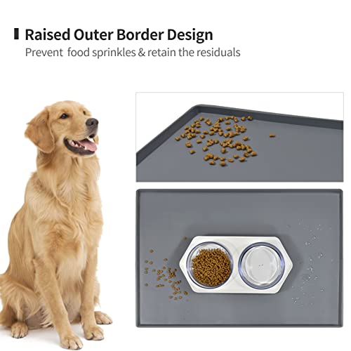 Silicone Dog Food Mat Waterproof Pet Feeding Tray for Small Medium Dogs - color: Grey, size: 24"L x 16"W