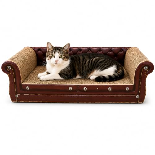 COOZMENT Scratching Sofa, Couch Shaped Thick Scratching Cardboard, Lounge Bed for Indoor Rest&Play, Sofa Scratcher Pad (Brown, 27.6" L X 12.2" W X 7.4" H) - color: Brown-Medium