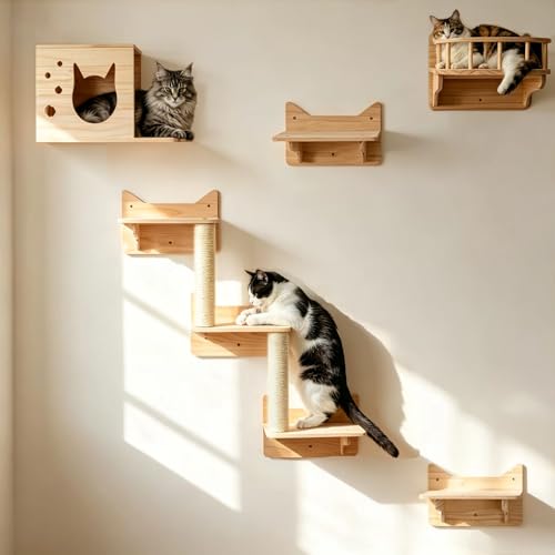 Cat Wall Shelves, 9-Piece Cat Wall Furniture for Large Cats - size: 9 pcs