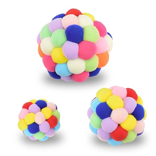 Vila 3 Soft Plush Fuzzy Balls with Bells Cat Toy, Enrichment, Multicolor