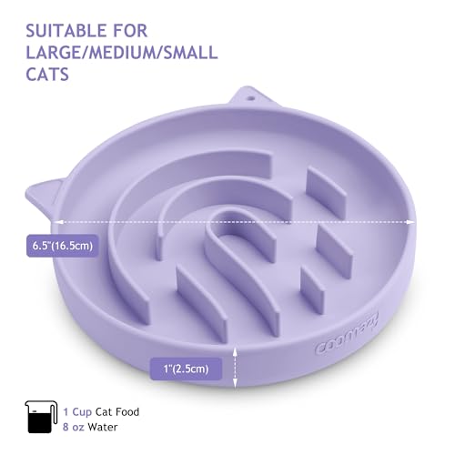 Coomazy Slow Feeder Cat Bowl Silicone Pet Puzzle Feeder for Slow Eating - color: Purple