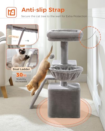 PETEPELA Cactus Cat Tree for Kittens & Small Cats, 32in Cat Tower, Grey - color: Grey