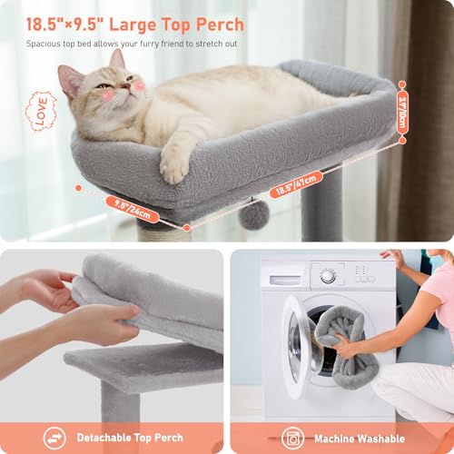 Cat Tree for Indoor Cats, 56.3" Multi-Level Cat Tower with 2 Condos - color: Grey, size: 56 Inches