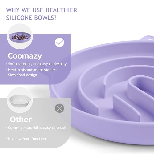Coomazy Slow Feeder Cat Bowl Silicone Pet Puzzle Feeder for Slow Eating - color: Purple