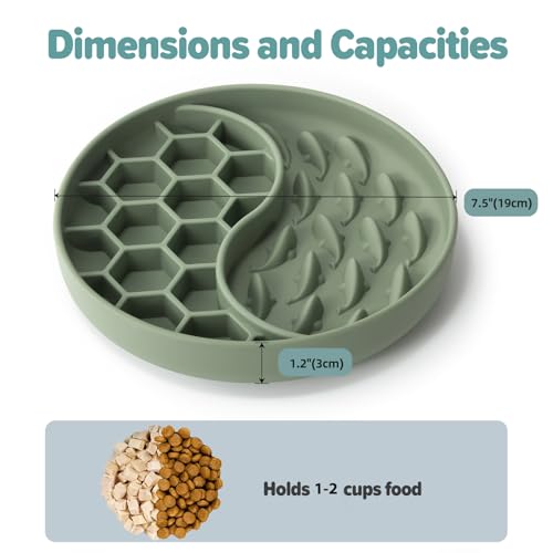Slow Feeder Dog Bowl, Pet Puzzle Dish w/Suction Cup, Small Medium - color: Green