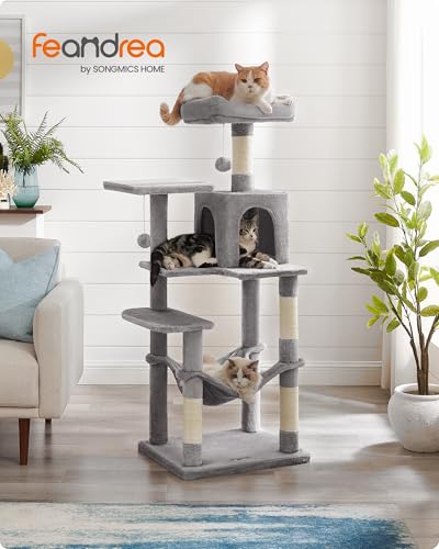 Feandrea Cat Tree, 54.2-Inch Cat Tower, Multi-Level Condo, Light Gray - color: Light Gray, size: 54.2 Inches