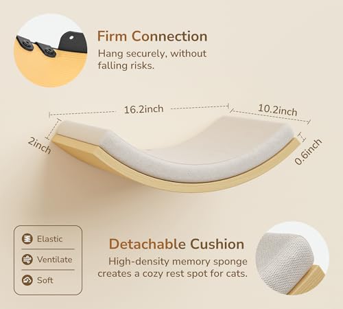 Cat Window Perches, Cat Wall Shelves with Curved Bed and 2 Sisal Mat Steps - color: Combo A (1 Foam-Mat Bed, 2 Steps)