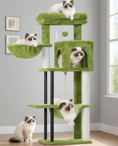 Gitelsnour Cat Tree, 43.3'' Cat Tower with Hammock for Kittens GCT004SGR - color: Green, size: 43.3 inches