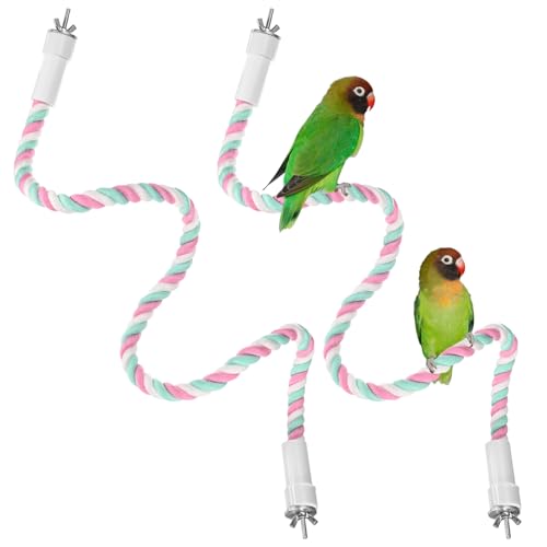 M METERXITY 2-Pack Rope Perches for Bird Cages, 31.5 in Length Comfort Grip Flexible Rope Perch Beak & Paw Grinding for Parrots/Cockatiels/Parakeets, Bird Platform Sand [Pink Cyan] - color: Pink Cyan, size: 31.5 in