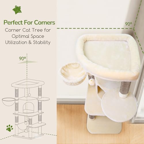 Globlazer Corner Stable Cat Tree Tower with Scratching Post, C51, Beige - color: Beige, size: 51inch