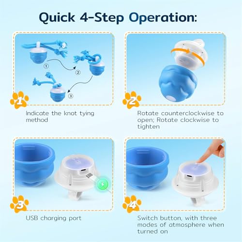The Chase Buddy Dog Boredom Stimulating Toy 2025 Smart Pet Puppy Ball with Ropes Interactive Self Play Moving Dogs Balls Automatic Electric Active Rolling Ball Jumping Bouncing Dog Balls Gift (Blue) - color: Blue