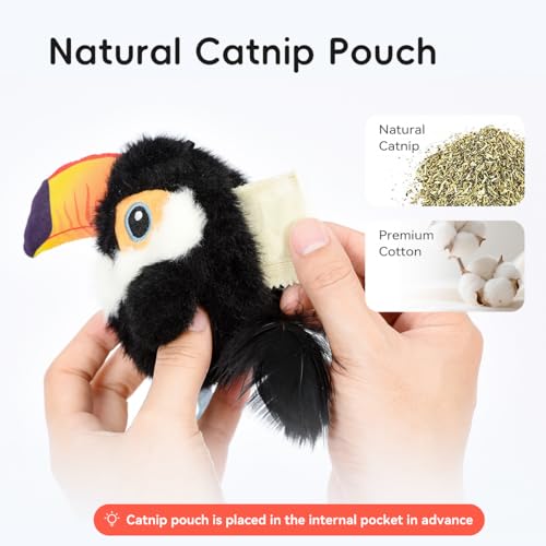 Petgravity Flapping Bird Cat Toy (No Flying), Lifelike Toucan Chirp Tweet Kitten Toy, Rechargeable Touch Activated Cat Toy Interactive Catnip Toy Exercise Toys for All Breeds 5.1" (Black) - color: Black