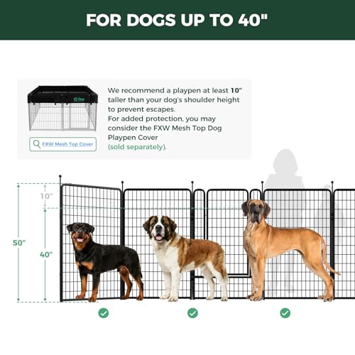 FXW Rollick Dog Playpen, Indoor, Yard & RV Camping, 50" H, 16 Panels - color: Black, size: 50"H