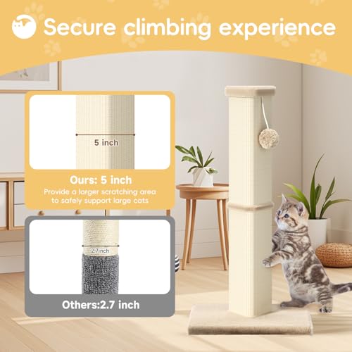 Cat Scratching Post, 32 Inch Tall Scratching Post for Indoor with 5 Inch Diameter Posts and Ball Cat Scratcher for Medium and Large Cats - color: Yellow