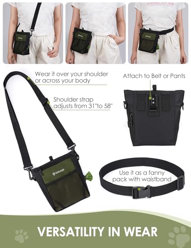 Gobeigo 4 Cup Dog Treat Pouch with Silicone Insert Bag& Clicker(Army Green) - color: Army Green