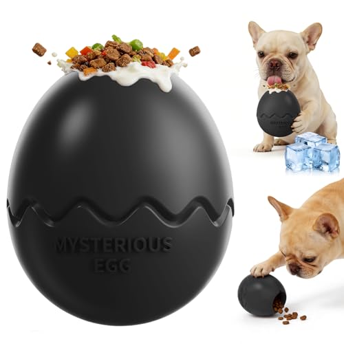 Dog Fillable Toy 3 in 1 Interactive Dog Toys Freeze Lick Summer Cooling Toy Enrichment Treat Dispensing Chew Toy Stuffable Puzzle Slow Feeder for Medium Small Dogs Easy to Clean (Egg-Black) - color: Egg-black