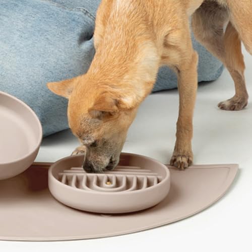 Slow Feeder Dog Bowl - Silicone Dog Bowl, Small, 6" x 1.25" - Tan - color: Tan - Rainbow Design, size: Small (6” Across x 1.25” Tall)