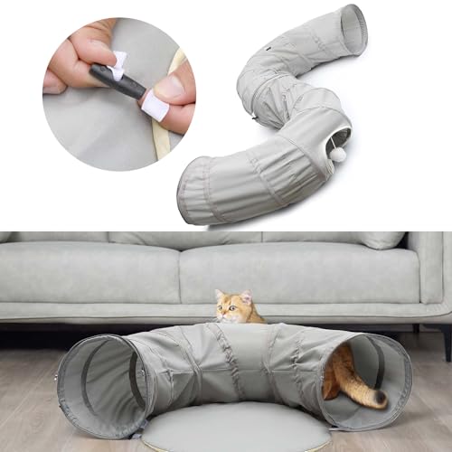 AUOON Cat Tunnel with Bed for Kitten Puppy Rabbit Ferret, Light Grey - color: Light Grey