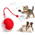 Interactive Cat Toy Ball with LED Lights, USB-C Rechargeable Automatic Cat Toy with Feather Tail, Smart Exercise Toy for Indoor Cats & Kittens, Upgraded Version - color: Red ball