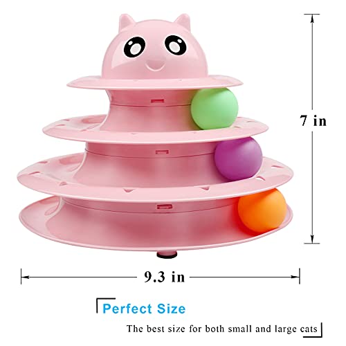 UPSKY Cat Toy Roller 3-Level Turntable Cat Toys with Six Colorful Balls - color: A-Pink