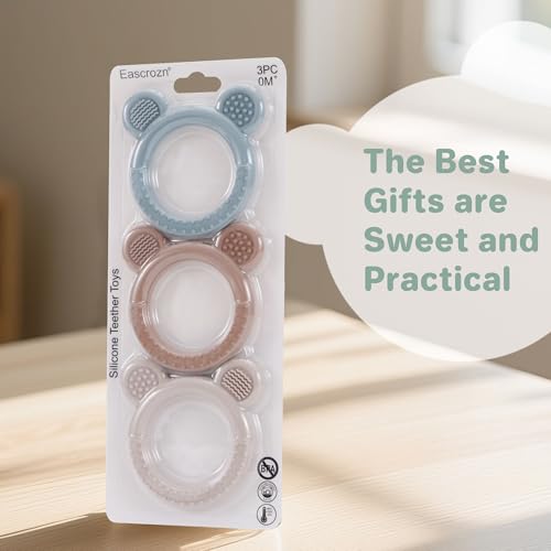 Eascrozn 3 Pack Silicone Teethers for Babies 3M+ BPA Free - color: Brown