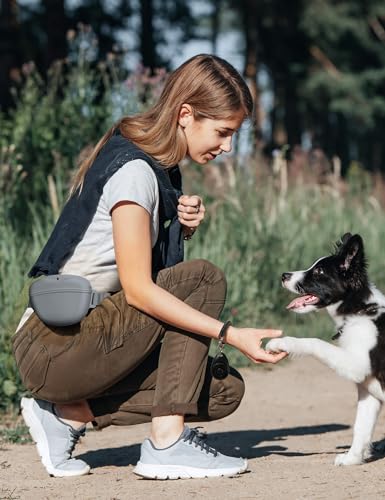 heouvo 1.67 Cup Dog Treat Pouch with Training Clicker (Grey) - color: Grey