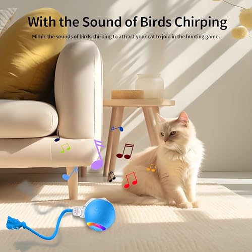 Interactive Cat Ball Toy – Motion Activated, RGB Lighting, 3 Motion Modes-Automatic Cat Ball for Bored Indoor Cats(Blue) - color: Blue