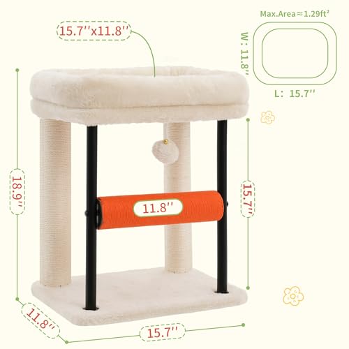 Hey-brother Cat Tree, Sturdy Tower with Sisal-Wrapped Columns, MPJ010SM - color: Beige, size: 18.9 inches