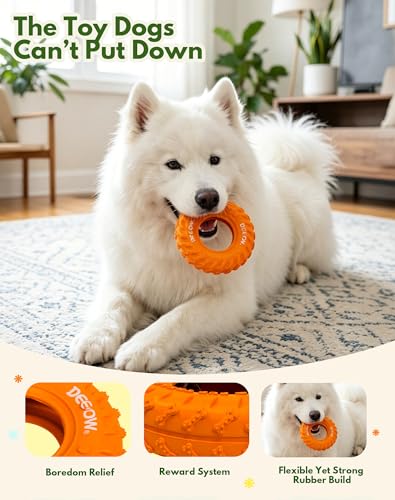 Deeow Dog Chew Tire Toy, Natural Rubber Puppy Teething Ring-6.3'' Orange - color: Orange Only