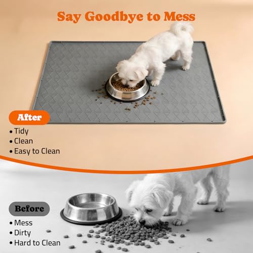Pawtners 34" x 22" Waterproof Silicone Cat & Dog Food Mat with Raised Edge - color: Gray