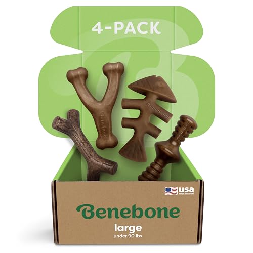 Benebone Large Dog Toys for Aggressive Chewers – Under 90 lbs, 4 Count, Large (Pack of 8) - size: Large (Pack of 8), style: 4 Pack