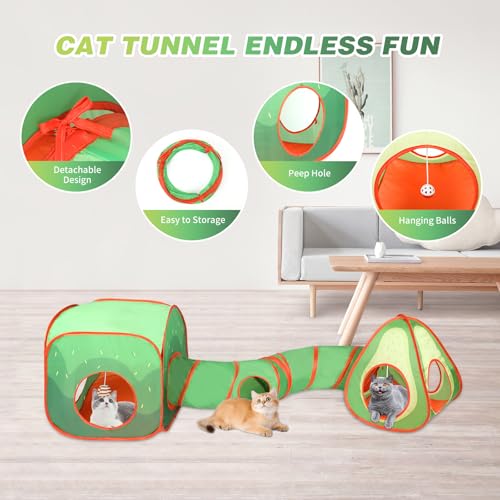 Rypet Cat Toy Tunnel and Cubes Bundle, Play Tubes for Indoor Cats, Green - color: Green