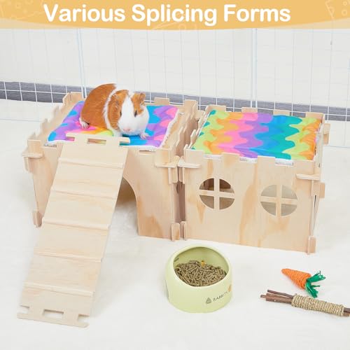 Unicorn Catcher 2 Pack Wooden Guinea Pig Hideout House with Stairs & Mats - size: 2 Houses