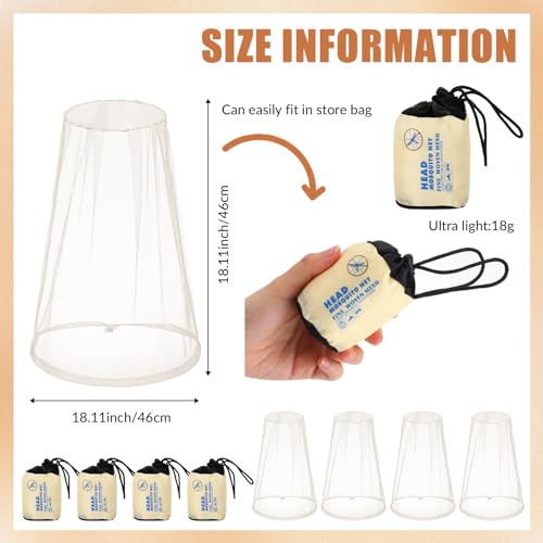 HESTYA 6pack Mosquito Bug Head Net Mesh for Camping Hiking, Beige - color: Beige